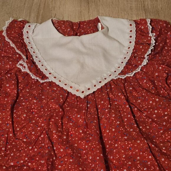 Vintage Winnie The Pooh Disney Girl Dress 6X Prairie Red Floral Made In Usa - Picture 3 of 7
